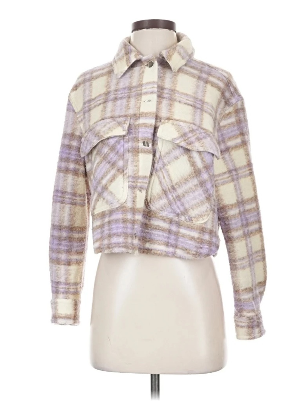 Zara Cropped Plaid Jacket - Cream & Lavender